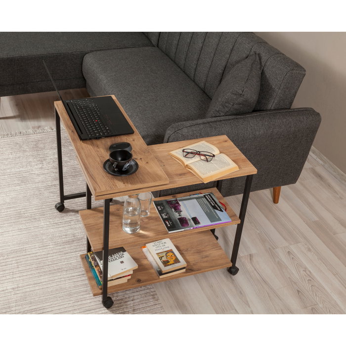 Hanah Home Mesa Auxiliar Industrial Tablero Melamina Pino Atlántico y Negro 70x63x76 cm